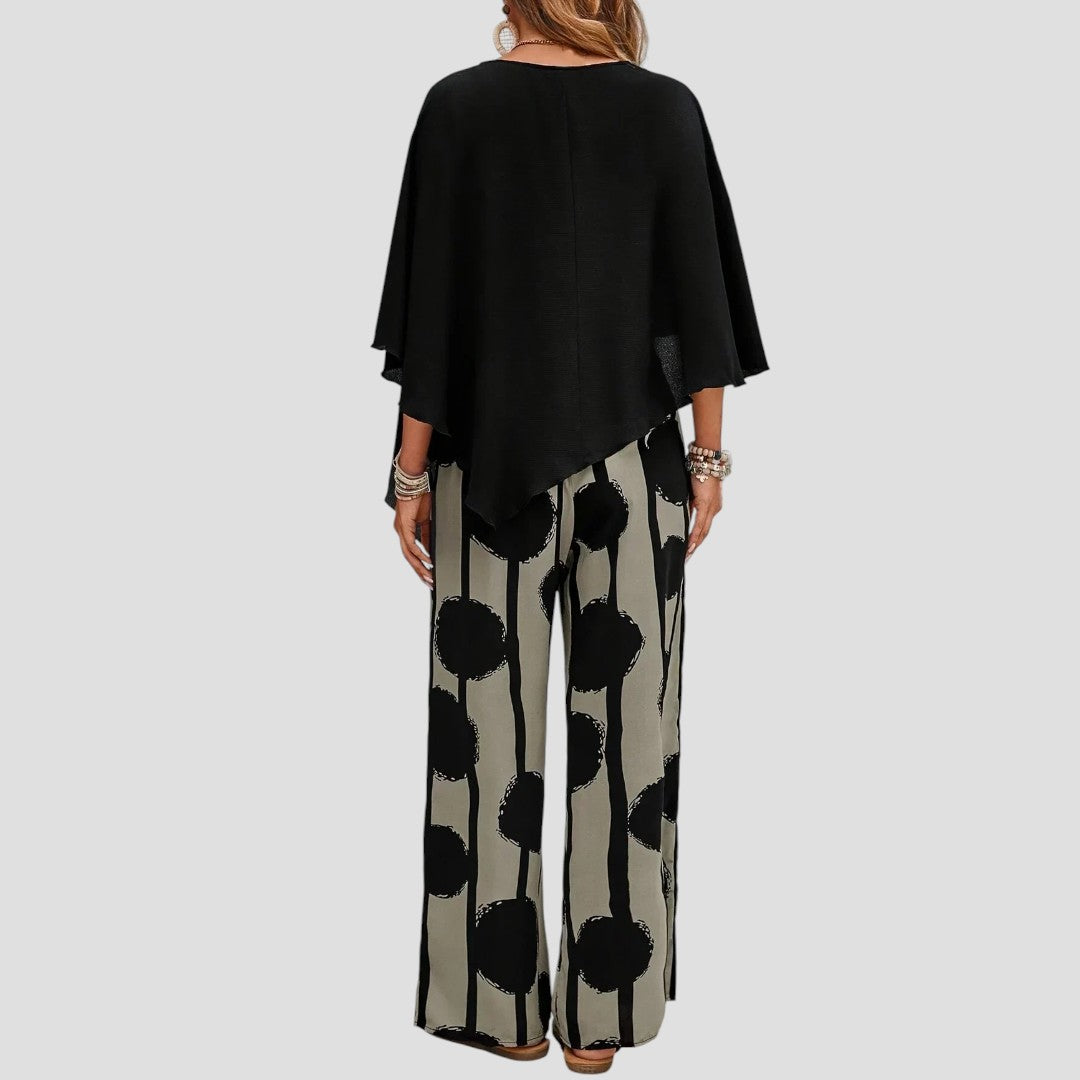 Milavie™ | Elegantes Set mit asymmetrischem Top und gemusterter Hose