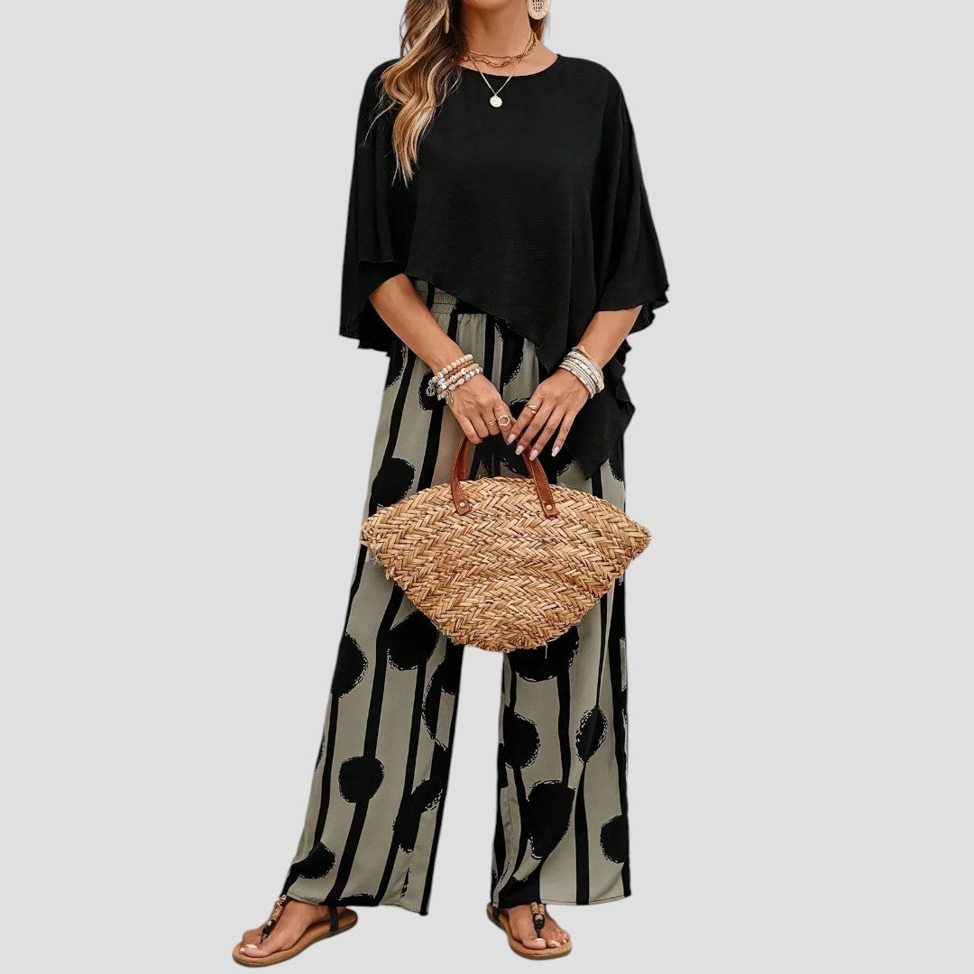 Milavie™ | Elegantes Set mit asymmetrischem Top und gemusterter Hose