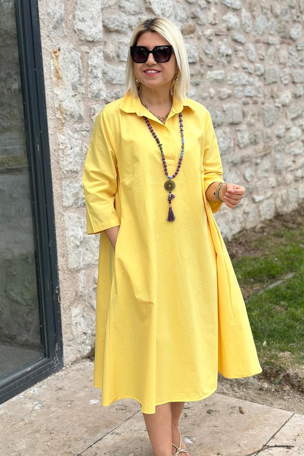Élodie™ – Lockeres Baumwollkleid mit doppelten Taschen