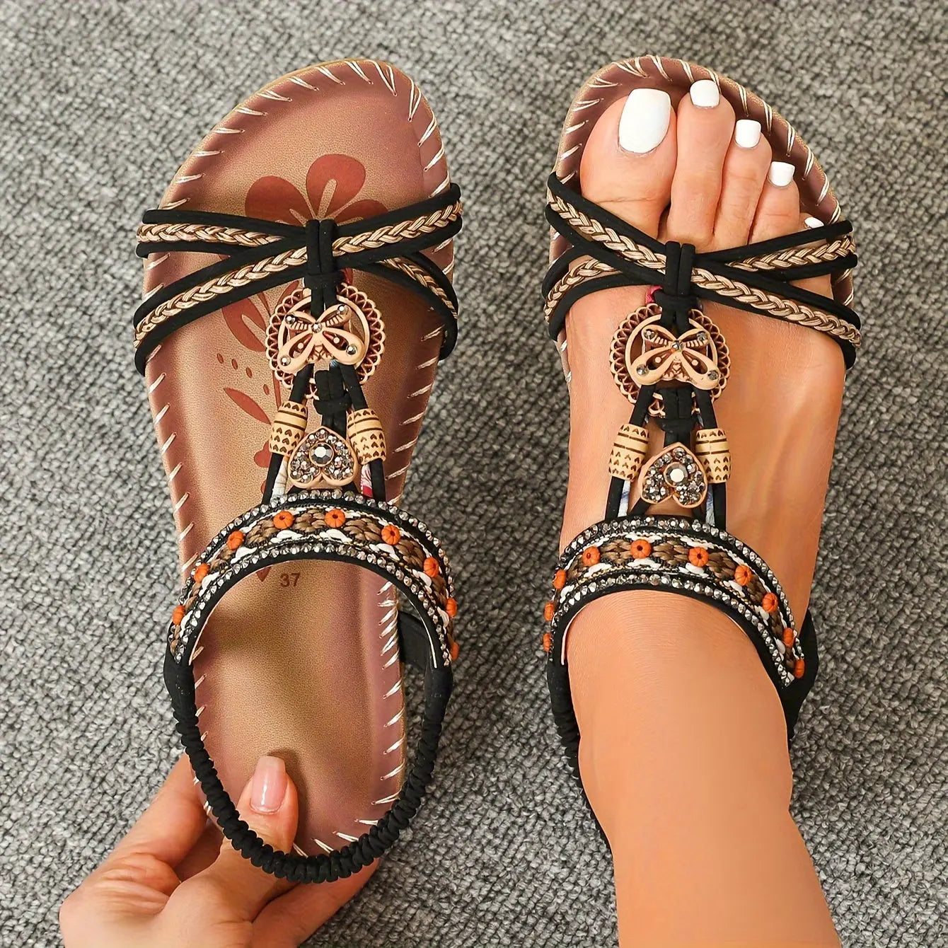 Élise™ | Flache Boho-Sandalen mit Schmetterlingsdesign