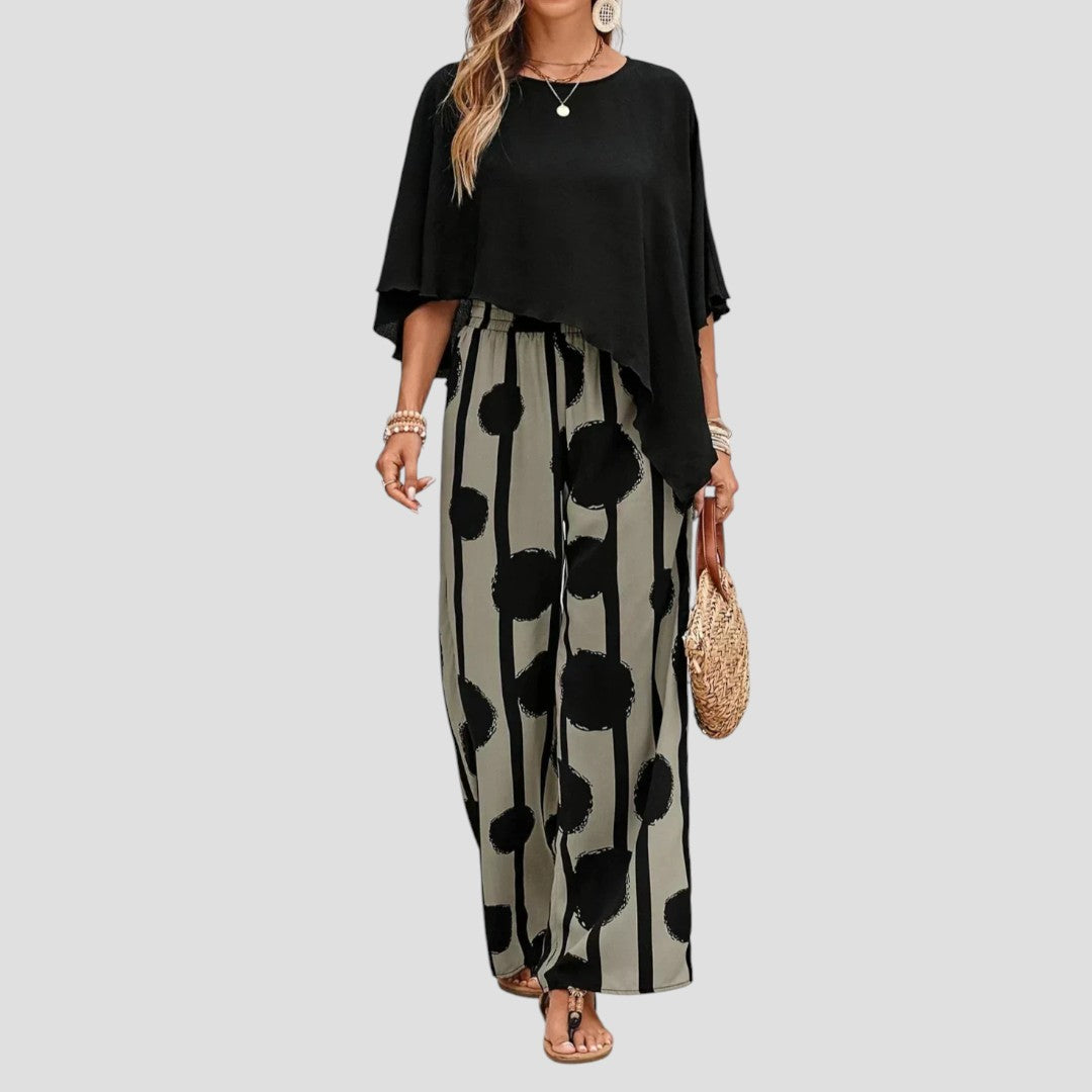 Milavie™ | Elegantes Set mit asymmetrischem Top und gemusterter Hose