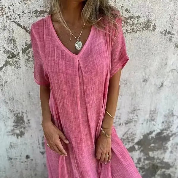 Naia™ | Leichtes V-Ausschnitt-Kleid aus Baumwolle & Leinen