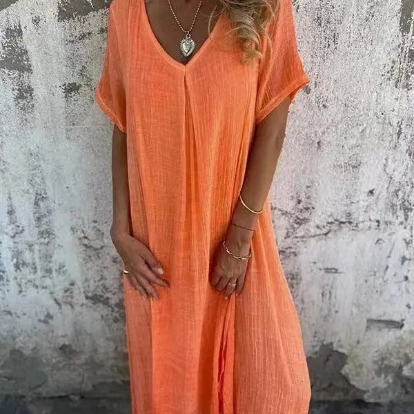 Naia™ | Leichtes V-Ausschnitt-Kleid aus Baumwolle & Leinen