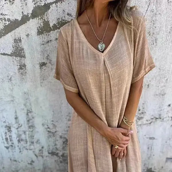 Naia™ | Leichtes V-Ausschnitt-Kleid aus Baumwolle & Leinen