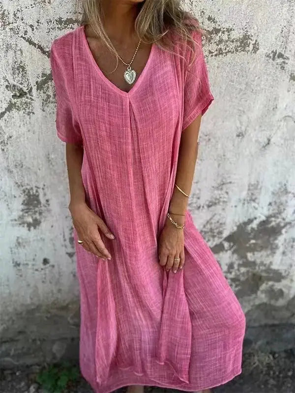 Naia™ | Leichtes V-Ausschnitt-Kleid aus Baumwolle & Leinen
