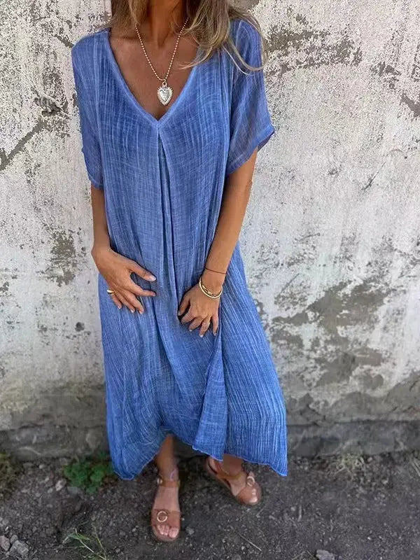 Naia™ | Leichtes V-Ausschnitt-Kleid aus Baumwolle & Leinen