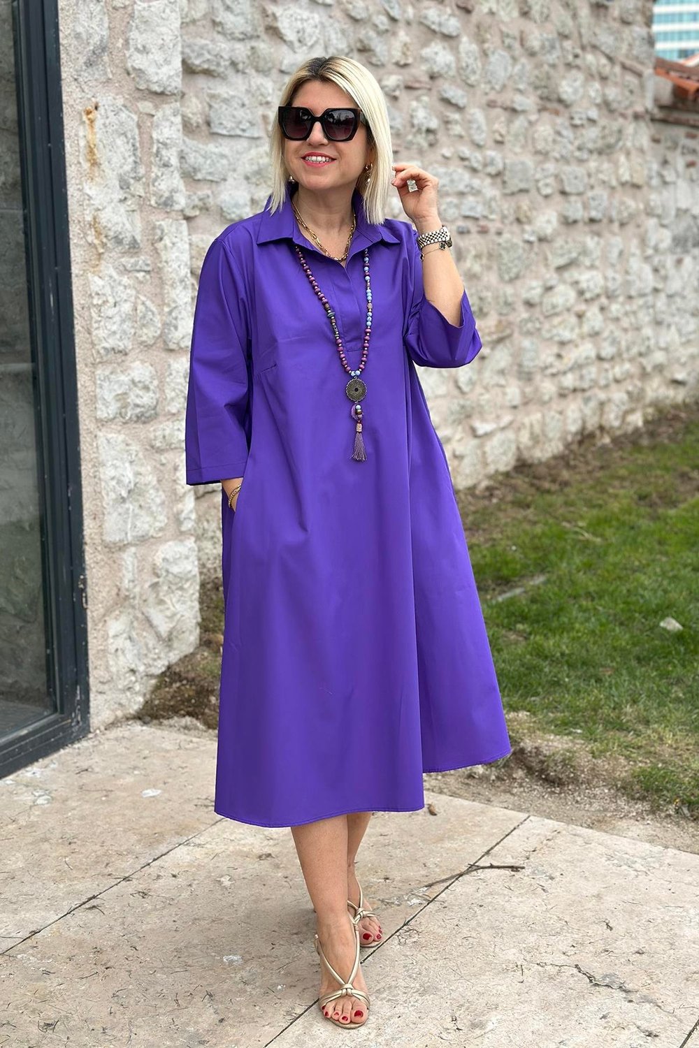 Élodie™ – Lockeres Baumwollkleid mit doppelten Taschen