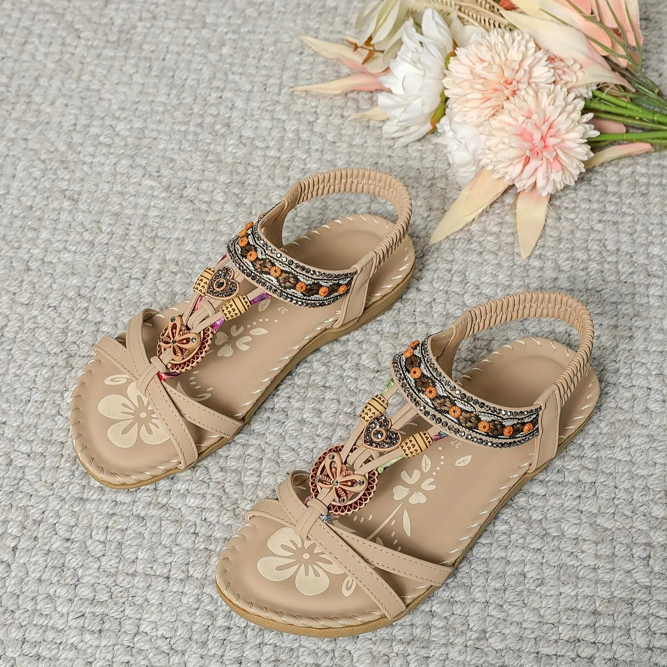 Élise™ | Flache Boho-Sandalen mit Schmetterlingsdesign