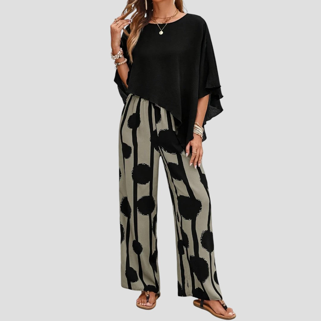 Milavie™ | Elegantes Set mit asymmetrischem Top und gemusterter Hose