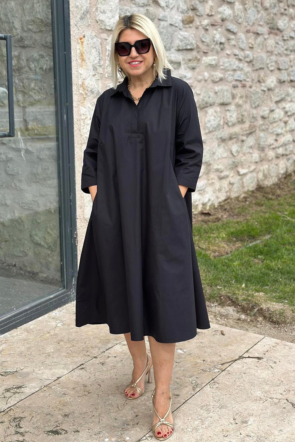 Élodie™ – Lockeres Baumwollkleid mit doppelten Taschen