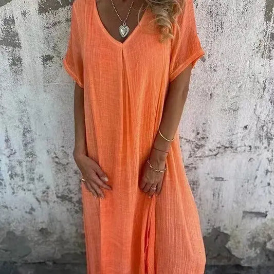 Naia™ | Leichtes V-Ausschnitt-Kleid aus Baumwolle & Leinen