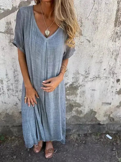 Naia™ | Leichtes V-Ausschnitt-Kleid aus Baumwolle & Leinen