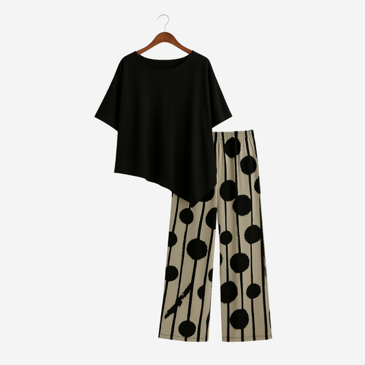 Milavie™ | Elegantes Set mit asymmetrischem Top und gemusterter Hose
